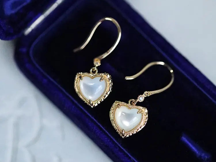 Natural Pearl  Diamond Heart Earrings - 14K Yellow Gold Vermeil Etsy