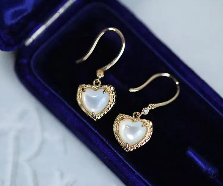 Natural Pearl  Diamond Heart Earrings - 14K Yellow Gold Vermeil Etsy