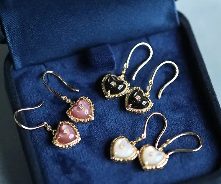 Natural Mother of Pearl & White Diamond Earring 14K Yellow Gold Plated Vermeil Pearl Heart Earrings, Anniversary Gift Idea, Retro Jewelry Etsy
