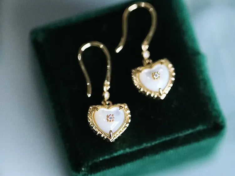 Natural Pearl  Diamond Heart Earrings - 14K Gold Vermeil Etsy