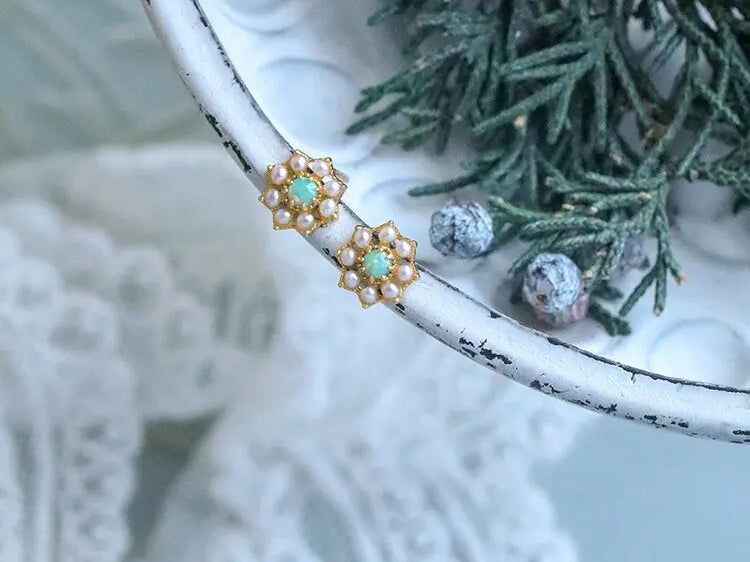 Bead Pearl with Opal 14K Yellow Gold Plated Vermeil Pearl Earrings, Opal Earrings, Anniversary Gift, Retro Jewelry Etsy
