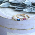 Blue & Red Gemstone Horizontal Stone Ring Handmade 18K Yellow Gold Plated Vermeil Ring, Anniversary Gift Idea, Stackable Rings, Gift for Her - LaCorserArtJewelry