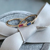 Blue & Red Gemstone Horizontal Stone Ring Handmade 18K Yellow Gold Plated Vermeil Ring, Anniversary Gift Idea, Stackable Rings, Gift for Her - LaCorserArtJewelry