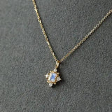 Natural Moonstone & White Diamond Handmade 18k Solid Yellow Gold Moonstone Necklace, Gift for Her, Anniversary Gift Idea, Retro Fine Jewelry Etsy