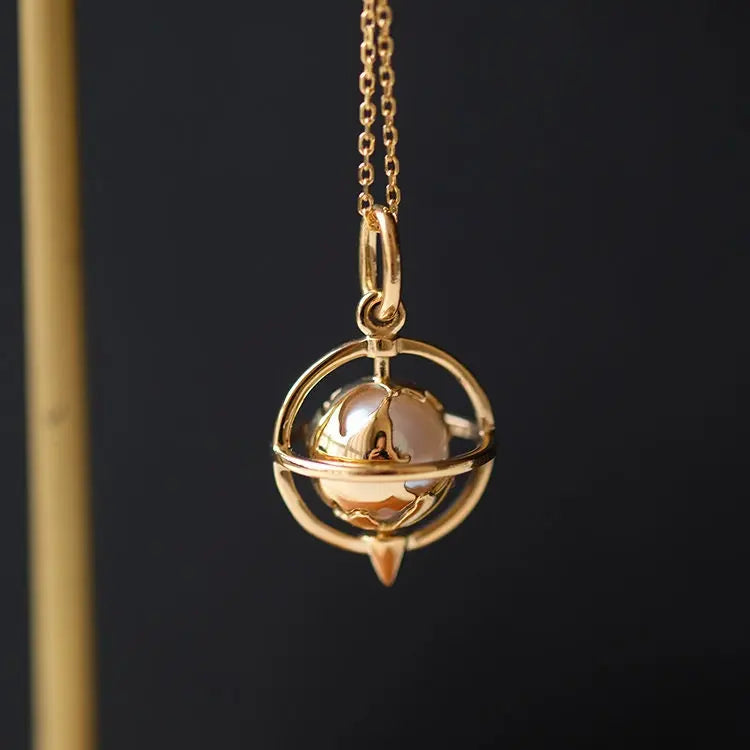 Earth AAAA+ Akoya Pearl Planet Charm 18K Solid Yellow Gold, Globe Pendant Planet Charm Pearl Pendant, Gift for Her, Anniversary Gift Idea Etsy