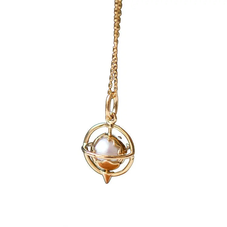 Earth AAAA+ Akoya Pearl Planet Charm 18K Solid Yellow Gold, Globe Pendant Planet Charm Pearl Pendant, Gift for Her, Anniversary Gift Idea Etsy