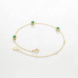 Three Emerald with White Diamonds Handmade 18k Yellow Solid Gold Bracelet, Gift for Her, Anniversary Gift, Fine Jewelry, Adjustable Bracelet Etsy