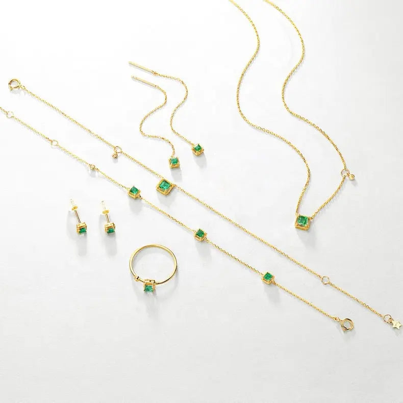 Three Emerald with White Diamonds Handmade 18k Yellow Solid Gold Bracelet, Gift for Her, Anniversary Gift, Fine Jewelry, Adjustable Bracelet Etsy