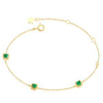 Three Emerald with White Diamonds Handmade 18k Yellow Solid Gold Bracelet, Gift for Her, Anniversary Gift, Fine Jewelry, Adjustable Bracelet Etsy