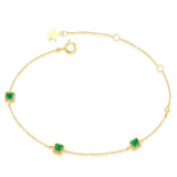 Three Emerald with White Diamonds Handmade 18k Yellow Solid Gold Bracelet, Gift for Her, Anniversary Gift, Fine Jewelry, Adjustable Bracelet Etsy