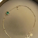 Emerald with White Diamonds Handmade 18k Yellow Solid Gold Bracelet, Gift for Her, Anniversary Gift, Fine Jewelry, Adjustable Bracelet - LaCorserArtJewelry