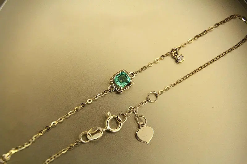 Emerald with White Diamonds Handmade 18k Yellow Solid Gold Bracelet, Gift for Her, Anniversary Gift, Fine Jewelry, Adjustable Bracelet - LaCorserArtJewelry