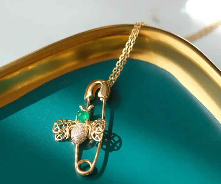 Emerald Bee Pendant Necklace  Brooch - 14K Yellow Gold Etsy