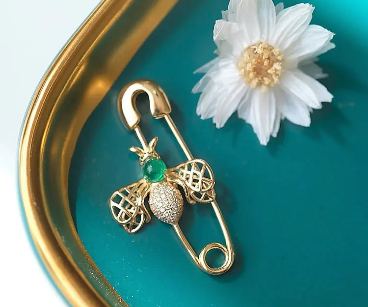 Emerald Bee Pendant Necklace  Brooch - 14K Yellow Gold Etsy