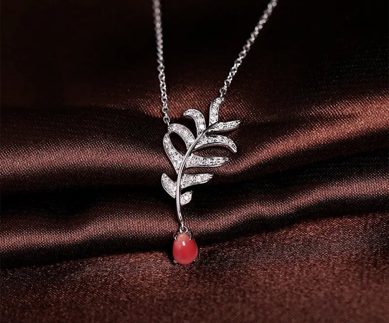 Conch Pearl  Diamond Necklace - 18K White Gold Leaf Design Etsy