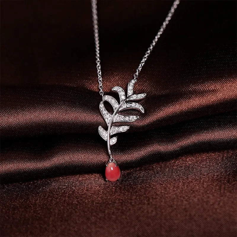 Conch Pearl  Diamond Necklace - 18K White Gold Leaf Design Etsy