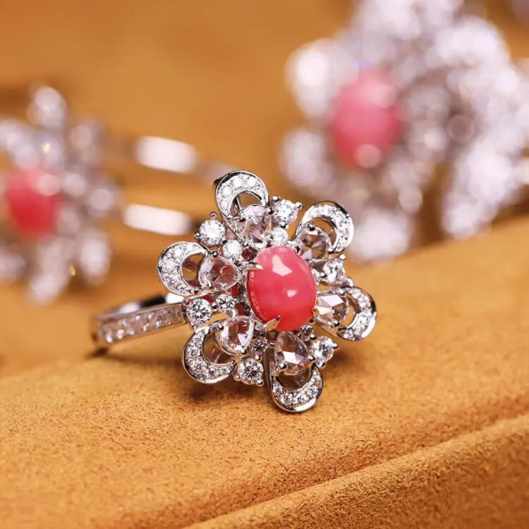 Flower Two-way Queen Conch Pearl & White Diamond Necklace (Customize) 18k Solid White Gold Necklace and Ring, Natural Queen Conch Pearl Etsy