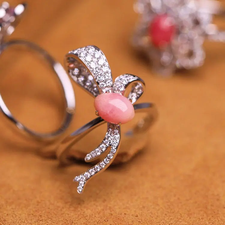 Bowknot Queen Conch Pearl & White Diamond 18k Solid White Gold Ring (Customize) Pearls Strombus Gigas, Natural Queen Conch Pearl Engagement Etsy