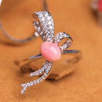 Bowknot Queen Conch Pearl & White Diamond 18k Solid White Gold Ring (Customize) Pearls Strombus Gigas, Natural Queen Conch Pearl Engagement Etsy