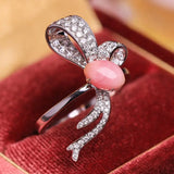 Bowknot Queen Conch Pearl & White Diamond 18k Solid White Gold Ring (Customize) Pearls Strombus Gigas, Natural Queen Conch Pearl Engagement Etsy