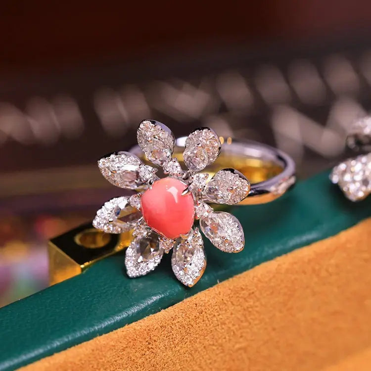 Gardenia 1.34Ct Queen Conch Pearl & Diamond Ring (Customize) 18k Solid White Gold Ring , Pearls Strombus Gigas, Engagement Ring Etsy