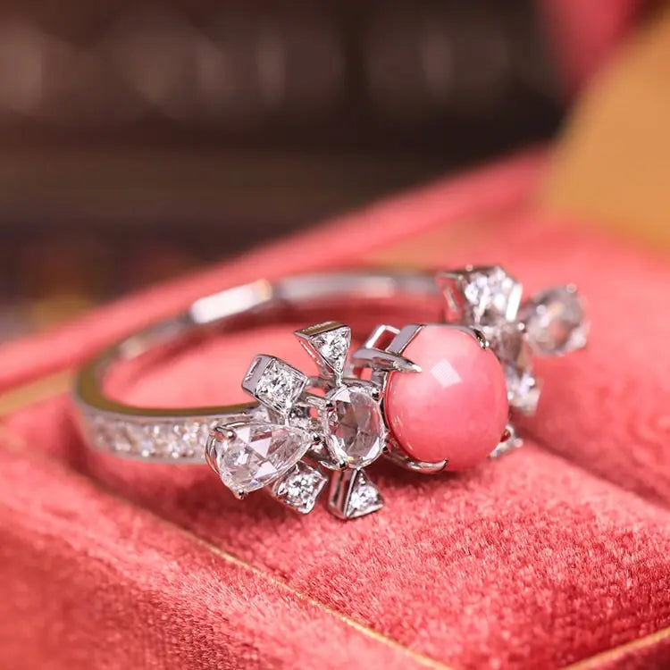 1.41Carat Queen Conch Pearl & White Diamond 18k Solid White Gold Ring, Pearls Strombus Gigas, Natural Queen Conch Pearl, Engagement Ring Etsy