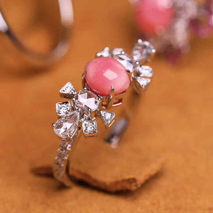 1.41Carat Queen Conch Pearl & White Diamond 18k Solid White Gold Ring, Pearls Strombus Gigas, Natural Queen Conch Pearl, Engagement Ring Etsy