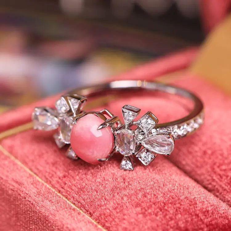 1.41Carat Queen Conch Pearl & White Diamond 18k Solid White Gold Ring, Pearls Strombus Gigas, Natural Queen Conch Pearl, Engagement Ring Etsy
