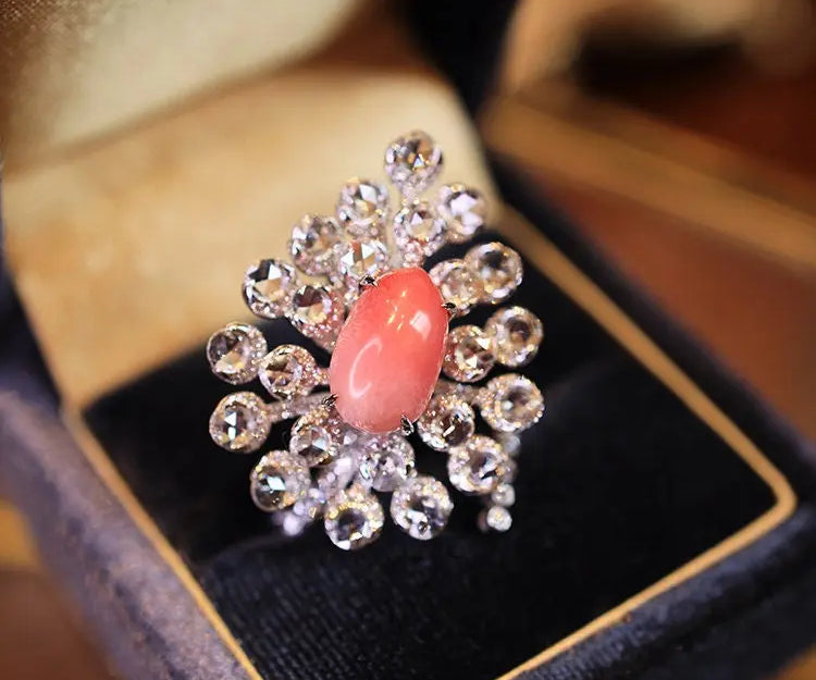 Huge Queen Conch Pearl & Diamond 18k Solid White Gold Ring (Customize) Pearls Strombus Gigas, Natural Queen Conch Pearl, Engagement Ring Etsy
