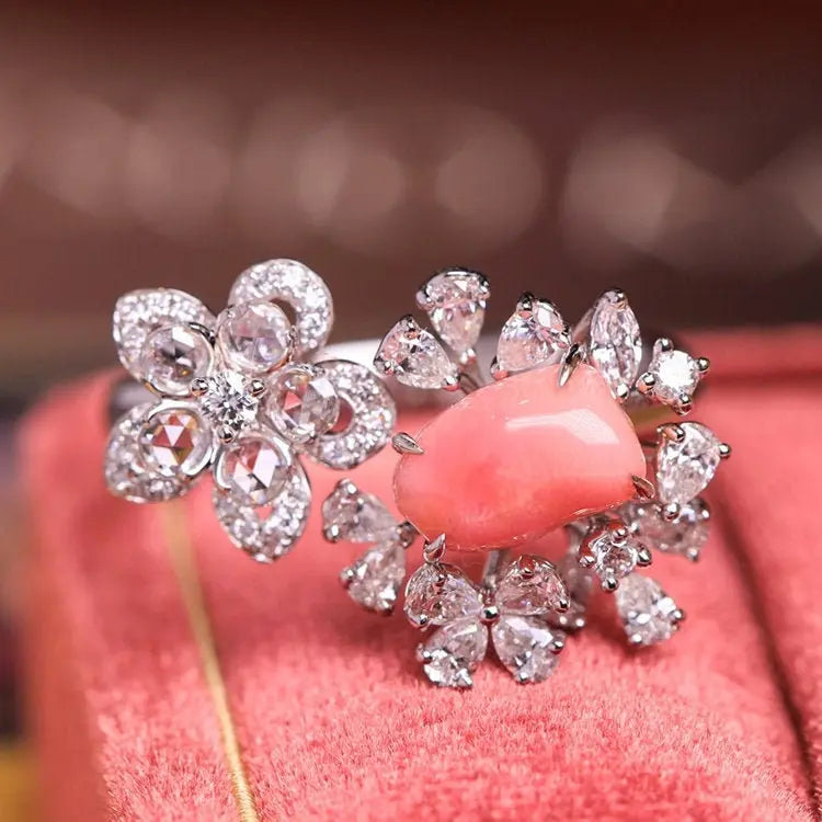 1.67Carat Queen Conch Pearl & Diamond 18k Solid White Gold Ring, Pearls Strombus Gigas, Natural Queen Conch Pearl, Engagement Ring Etsy