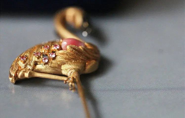 Crane Queen Conch Pearl & Pink Sapphire White Diamond 18k Solid Yellow Gold Brooch, Natural Queen Conch Pearl, Fine Jewelry Etsy