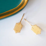 Princess Cut Emerald and Mother of Pearl Hexagon Carved18K Solid Yellow Gold Earrings, Vintage Jewelry, Gift for Her, Anniversary Gift - LaCorserArtJewelry