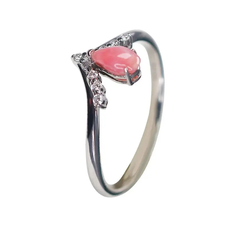 Queen Conch Pearl & White Diamond 18k Solid White Gold Chevron Ring (Customize), Strombus Gigas, Flamed Pink, Engagement ring, Anniversary Etsy