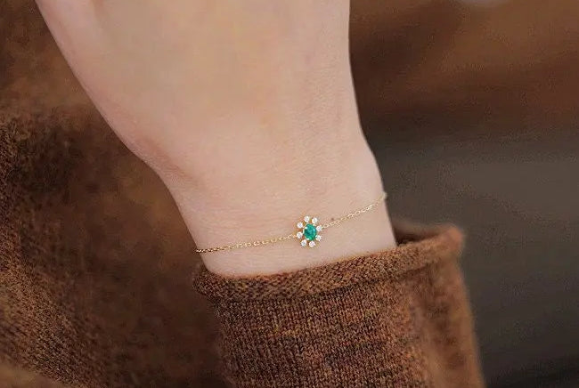 Natural Emerald 9k Yellow Gold Bracelet - Elegant Gemstone Etsy