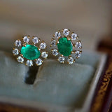 Emerald with Diamond 14k Yellow Solid Gold Earrings, Gift for Her, Anniversary Gift, Fine Jewelry, Gift Idea - LaCorserArtJewelry