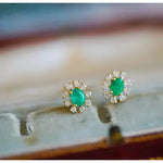 Emerald with Diamond 14k Yellow Solid Gold Earrings, Gift for Her, Anniversary Gift, Fine Jewelry, Gift Idea - LaCorserArtJewelry