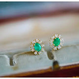Emerald with Diamond 14k Yellow Solid Gold Earrings, Gift for Her, Anniversary Gift, Fine Jewelry, Gift Idea - LaCorserArtJewelry