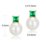 Natural Emerald High Luster Pearl 14K 18K Solid Yellow Gold Handmade Stud Earrings, Vintage Jewelry, Gift for Her, Anniversary Gift Etsy