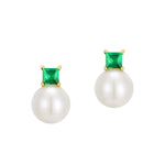 Natural Emerald High Luster Pearl 14K 18K Solid Yellow Gold Handmade Stud Earrings, Vintage Jewelry, Gift for Her, Anniversary Gift Etsy