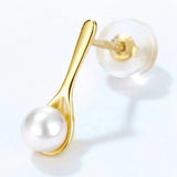 High Luster Akoya Pearl 18K Yellow Gold Cute Spoon Fork Stud Etsy