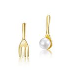 High Luster Akoya Pearl 18K Yellow Gold Cute Spoon Fork Stud Etsy