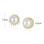 Moon and Sun High Luster Pearl with White Diamonds Handmade 14k Yellow Solid Gold Earring, Gift for Her, Anniversary Gift, Fine Jewelry Etsy