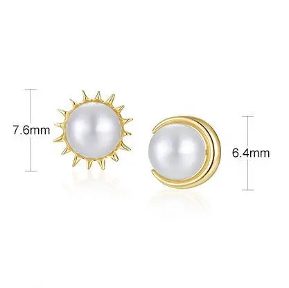 Moon and Sun High Luster Pearl with White Diamonds Handmade 14k Yellow Solid Gold Earring, Gift for Her, Anniversary Gift, Fine Jewelry Etsy