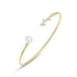 High Luster Pearl with White Diamonds Handmade 14K Yellow Solid Gold Pearl Bangles - LaCorserArtJewelry