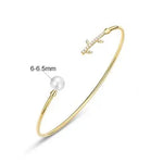 High Luster Pearl with White Diamonds Handmade 14K Yellow Solid Gold Pearl Bangles - LaCorserArtJewelry
