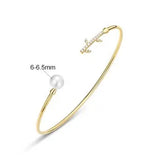 High Luster Pearl with White Diamonds Handmade 14K Yellow Solid Gold Pearl Bangles - LaCorserArtJewelry