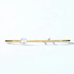 High Luster Pearl with White Diamonds Handmade 14K Yellow Solid Gold Pearl Bangles - LaCorserArtJewelry