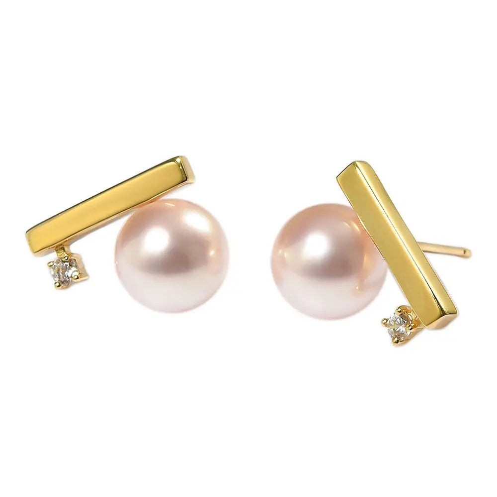 Akoya Pearl Balance Beam Earring, 18K Solid Gold Earrings, Seawater Pearl, Gift for Her, Anniversary Gift, Gift Idea, Retro Jewelry Etsy