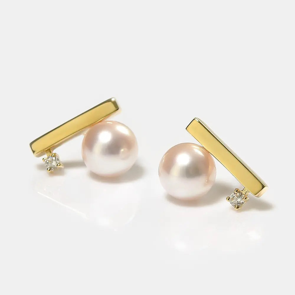 Akoya Pearl Balance Beam Earring, 18K Solid Gold Earrings, Seawater Pearl, Gift for Her, Anniversary Gift, Gift Idea, Retro Jewelry Etsy