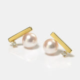 Akoya Pearl Balance Beam Earring, 18K Solid Gold Earrings, Seawater Pearl, Gift for Her, Anniversary Gift, Gift Idea, Retro Jewelry Etsy